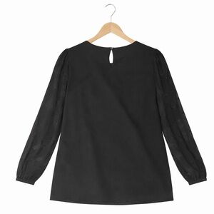 DLEIONE Black Sheer Floral Sleeve Blouse XL | Elegant Keyhole Back Top